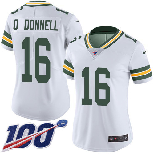 Packers #16 Pat O'Donnell White Women's Stitched 100th Season Vapor Untouchable Limited Jersey