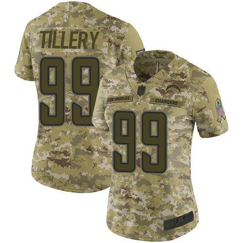 Los Angeles Chargers #99 Jerry Tillery Camo Women's Stitched Limited 2018 Salute to Service Jersey Womens