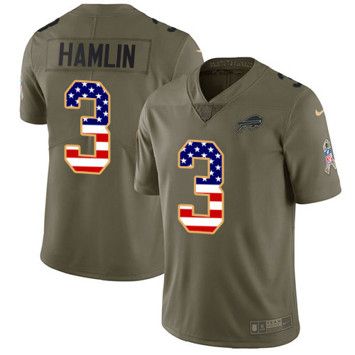 Bills #3 Damar Hamlin Olive/USA Flag Youth Stitched Limited 2017 Salute To Service Jersey