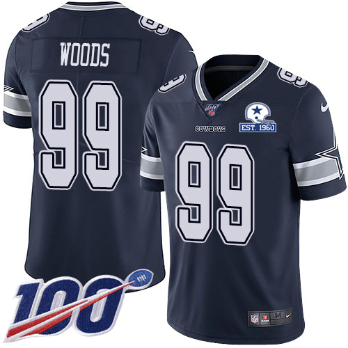 Dallas Cowboys #99 Antwaun Woods Navy Blue Team Color Men's Stitched With Established In 1960 Patch 100th Season Vapor Untouchable Limited Jersey