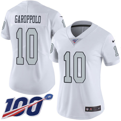 Raiders #10 Jimmy Garoppolo White Women's Stitched Limited Rush 100th Season Jersey