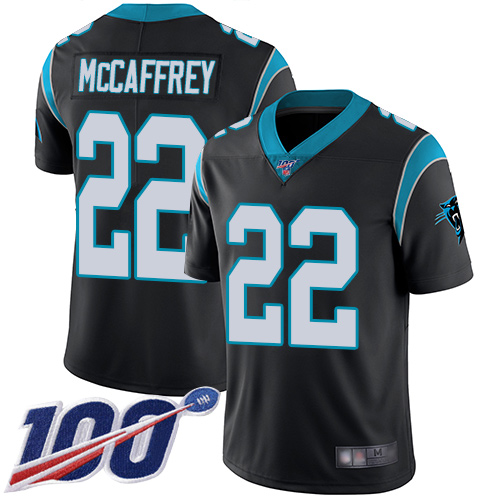 Carolina Panthers #22 Christian McCaffrey Black Team Color Men's Stitched 100th Season Vapor Limited Jersey Men's