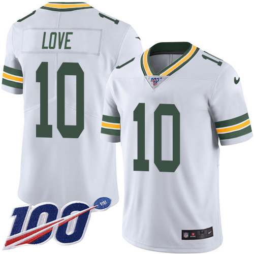 Packers #10 Jordan Love White Men's Stitched 100th Season Vapor Untouchable Limited Jersey