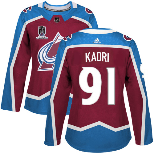Adidas Colorado Avalanche #91 Nazem Kadri Burgundy Women's 2022 Stanley Cup Champions Burgundy Home Authentic Stitched Jersey Womens