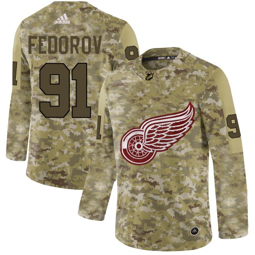 Adidas Detroit Red Wings #91 Sergei Fedorov Camo Authentic Stitched Jersey Men's