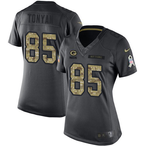 Green Bay Packers #85 Robert Tonyan Black Women's Stitched Limited 2016 Salute to Service Jersey Womens