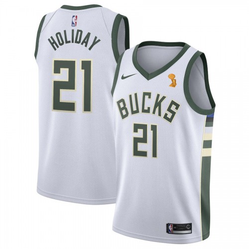 Milwaukee Bucks #21 Jrue Holiday Womens 2021 Finals Champions Swingman Association Edition Jersey White Womens