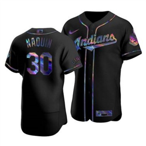 Cleveland Guardians #30 Tyler Naquin Men's Iridescent Holographic Collection Jersey - Black Men's