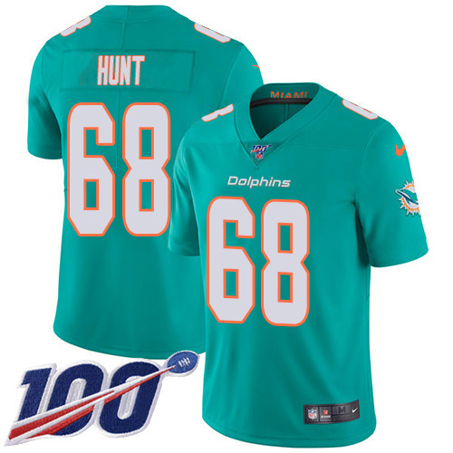 Miami Dolphins #68 Robert Hunt Aqua Green Team Color Youth Stitched 100th Season Vapor Untouchable Limited Jersey Youth