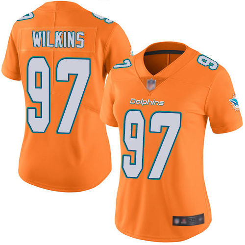 Miami Dolphins #97 Christian Wilkins Orange Women's Stitched Limited Rush Jersey Womens