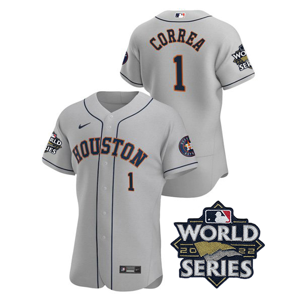 Houston Astros #1 Carlos Correa Men's 150th Anniversary 2022 World Series Authentic Jersey - Gray