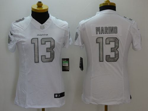 Dolphins #13 Dan Marino White Women's Stitched Limited Platinum Jersey