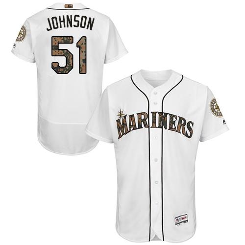 Seattle Mariners #51 Randy Johnson White Flexbase Authentic Collection Memorial Day Stitched Jersey Men's