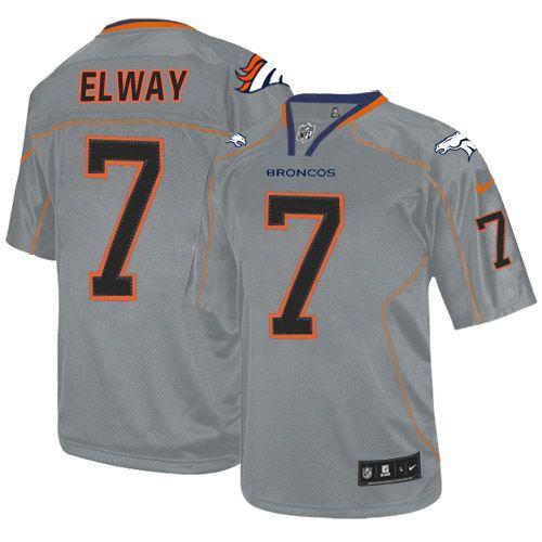 Broncos #7 John Elway Lights Out Grey Men's Stitched Elite Jersey