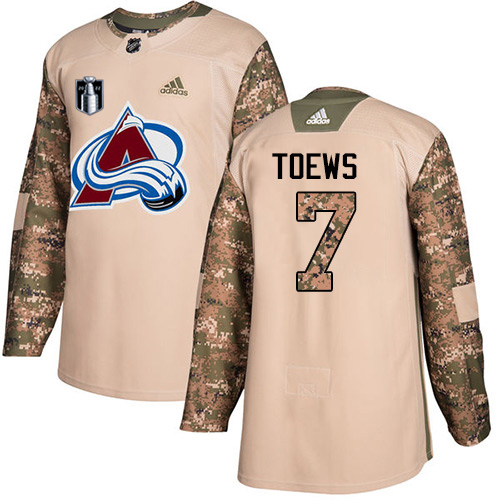 Adidas Colorado Avalanche #7 Devon Toews Camo 2022 Stanley Cup Final Patch Authentic Veterans Day Stitched Jersey Men's