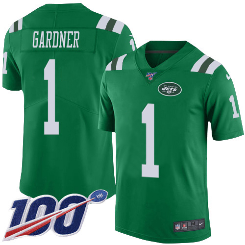 Jets #1 Ahmad Sauce Gardner Green Youth Stitched Limited Rush 100th Season Jersey