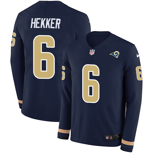 Los Angeles Rams #6 Johnny Hekker Navy Blue Team Color Men's Stitched Limited Therma Long Sleeve Jersey Men's