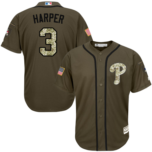Philadelphia Phillies #3 Bryce Harper Green Salute to Service Stitched Jersey Men's