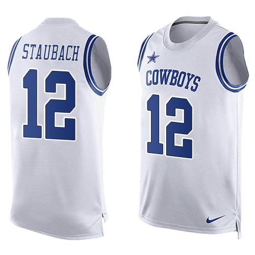 Cowboys #12 Roger Staubach White Men's Stitched Limited Tank Top Jersey