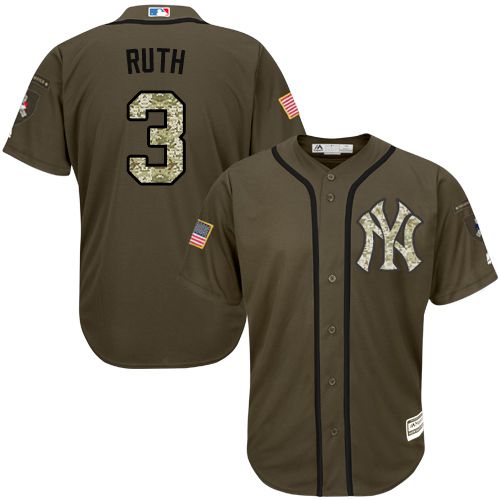 New York Yankees #3 Babe Ruth Green Salute to Service Stitched Jersey Men's