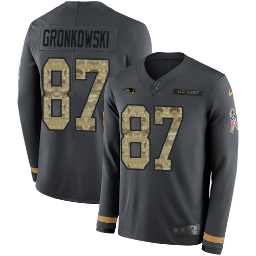 New England Patriots #87 Rob Gronkowski Anthracite Salute to Service Youth Stitched Limited Therma Long Sleeve Jersey Youth