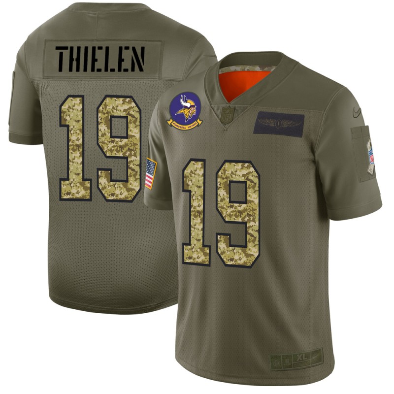Minnesota Vikings #19 Adam Thielen Men's 2019 Olive Camo Salute To Service Limited Jersey