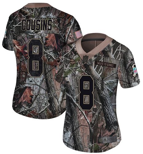 Vikings #8 Kirk Cousins Camo Women's Stitched Limited Rush Realtree Jersey