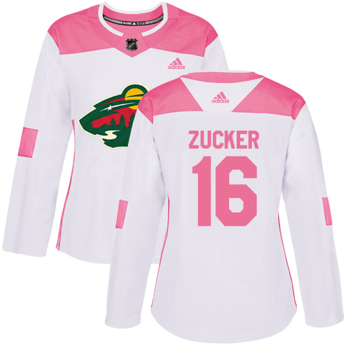Adidas Minnesota Wild #16 Jason Zucker White/Pink Authentic Fashion Women's Stitched Jersey Womens