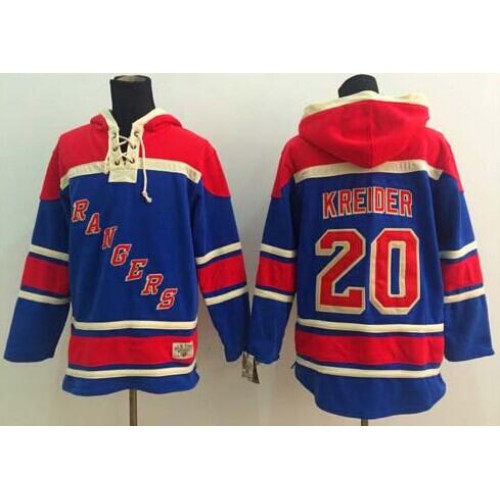 New York Rangers #20 Chris Kreider Blue Sawyer Hooded Sweatshirt Stitched Jersey Men's