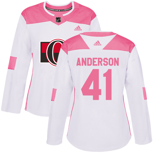 Adidas Ottawa Senators #41 Craig Anderson White/Pink Authentic Fashion Women's Stitched Jersey Womens