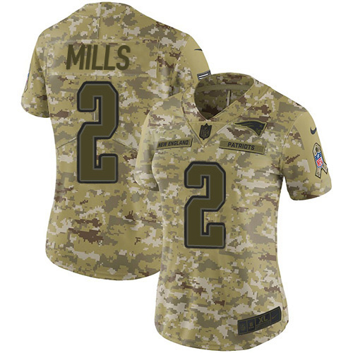 Patriots #2 Jalen Mills Camo Women's Stitched Limited 2018 Salute To Service Jersey