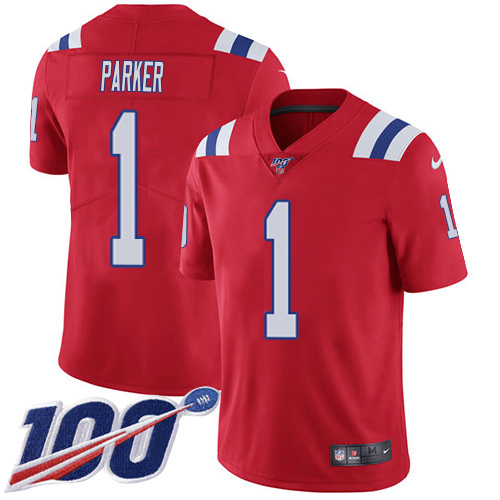 Patriots #1 DeVante Parker Red Alternate Men's Stitched 100th Season Vapor Limited Jersey