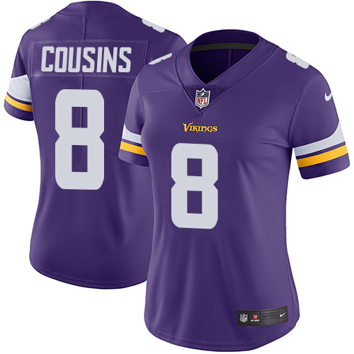 Vikings #8 Kirk Cousins Purple Team Color Women's Stitched Vapor Untouchable Limited Jersey