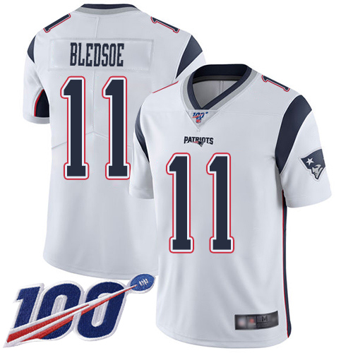 New England Patriots #11 Drew Bledsoe White Men's Stitched 100th Season Vapor Limited Jersey Men's