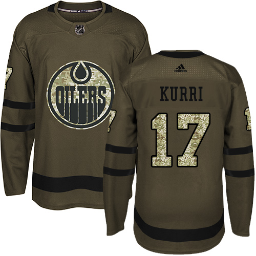 Adidas Edmonton Oilers #17 Jari Kurri Green Salute to Service Stitched Jersey Men's