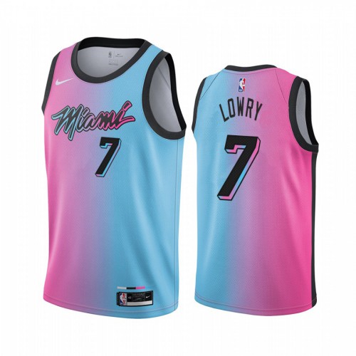 Miami Heat #7 Kyle Lowry Blue Pink Swingman 2020-21 City Edition Jersey Mens