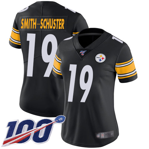 Pittsburgh Steelers #19 JuJu Smith-Schuster Black Team Color Women's Stitched 100th Season Vapor Limited Jersey Womens