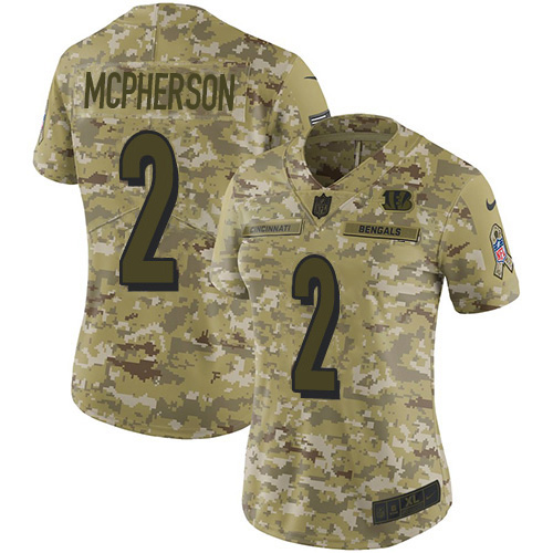 Bengals #2 Evan McPherson Camo Women's Stitched Limited 2018 Salute To Service Jersey