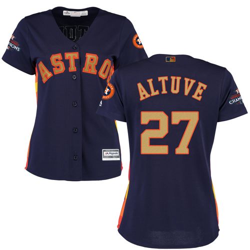 Houston Astros #27 Jose Altuve Navy Blue 2018 Gold Program Cool Base Women's Stitched Jersey Womens
