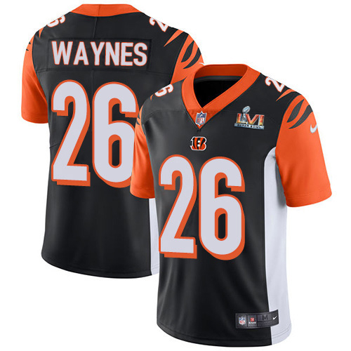 Cincinnati Bengals #26 Trae Waynes Black Team Color Super Bowl LVI Patch Men's Stitched Vapor Untouchable Limited Jersey Men's