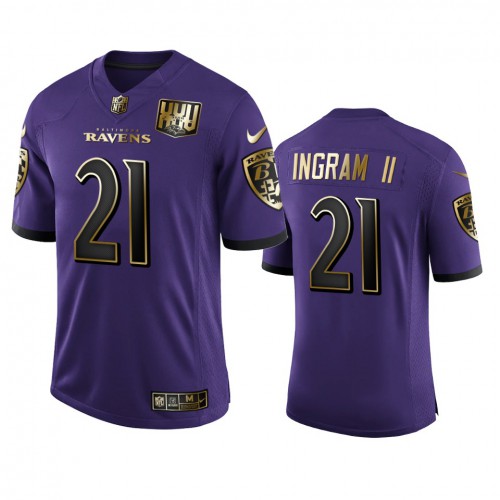 Baltimore Baltimore Ravens #21 Mark Ingram II Men's Purple Team 25th Season Golden Limited Jersey Men's