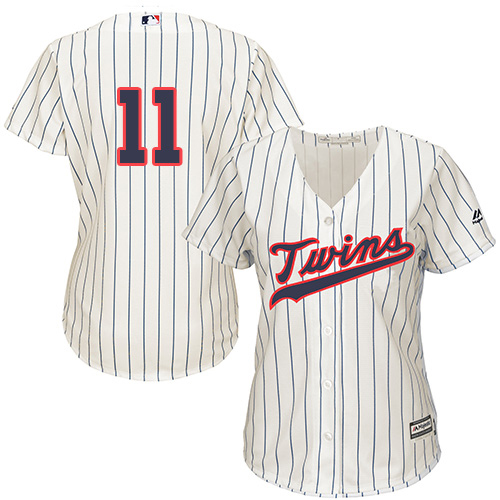 Minnesota Twins #11 Jorge Polanco Cream Strip Alternate Women's Stitched Jersey Womens