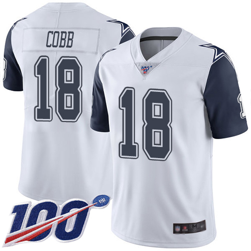 Dallas Cowboys #18 Randall Cobb White Men's Stitched Limited Rush 100th Season Jersey Men's
