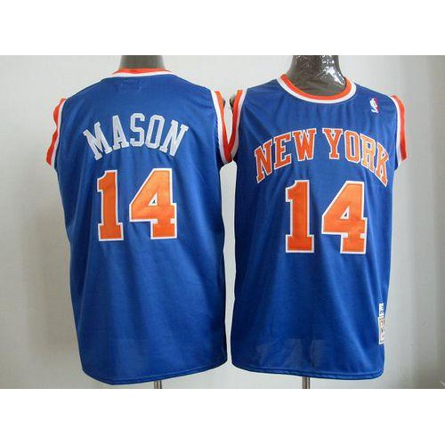 Mitchell And Ness New York Knicks #14 Anthony Mason Blue Throwback Stitched Jersey Mens