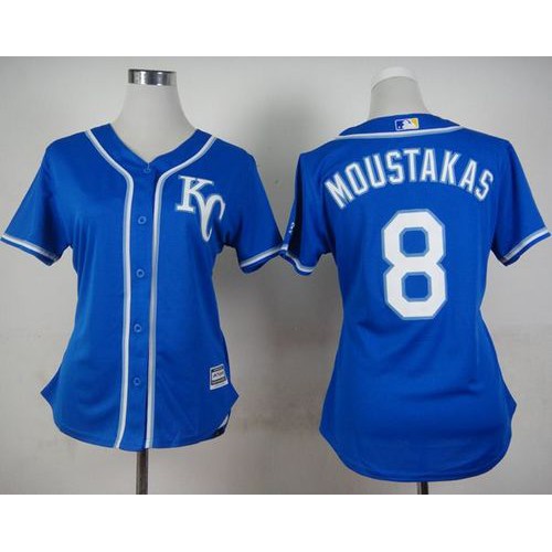 Kansas City Royals #8 Mike Moustakas Blue Alternate 2 Women's Stitched Jersey Womens