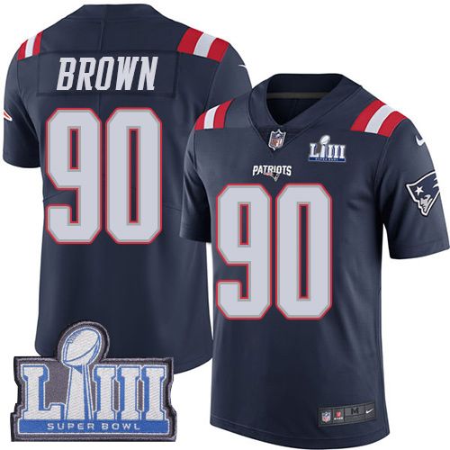 New England Patriots #90 Malcom Brown Navy Blue Super Bowl LIII Bound Men's Stitched Limited Rush Jersey Men's