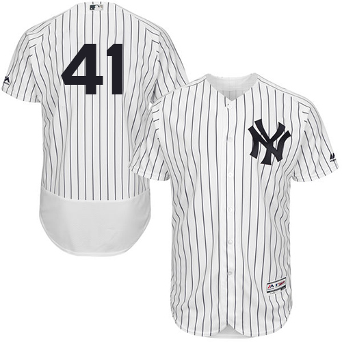 New York Yankees #41 Miguel Andujar White Strip Flexbase Authentic Collection Stitched Jersey Men's