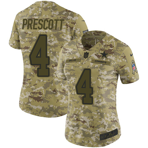 Cowboys #4 Dak Prescott Camo Women's Stitched Limited 2018 Salute To Service Jersey