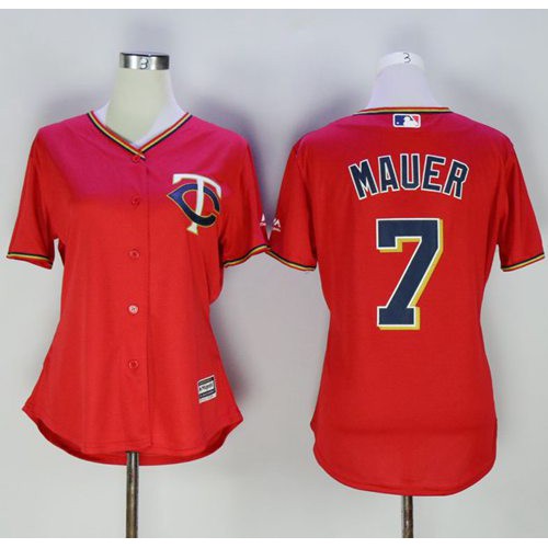 Minnesota Twins #7 Joe Mauer Red Women's Alternate Stitched Jersey Womens