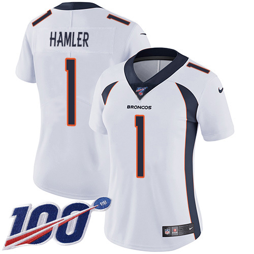Broncos #1 KJ Hamler White Women's Stitched 100th Season Vapor Untouchable Limited Jersey